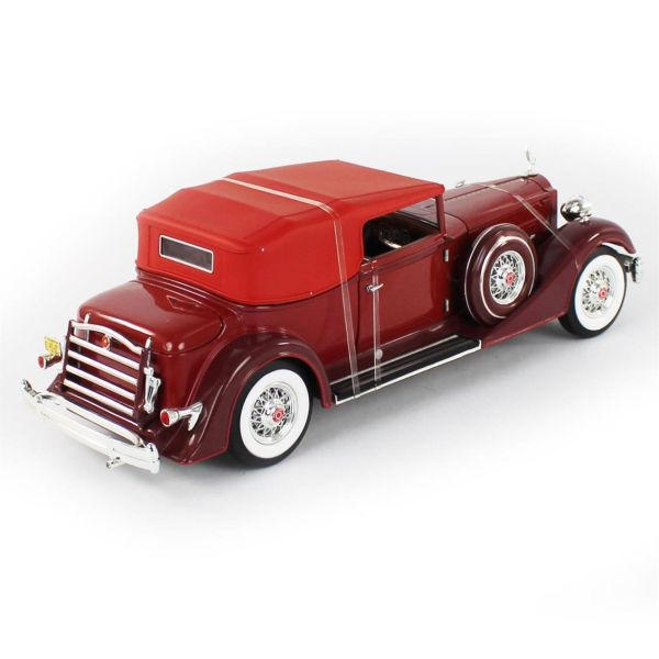 AutoWorld AW271 1/18 Ölçek, 1934 Packard V12 Victoria Soft Top, Red, Sergilemeye Hazır Metal Araba Modeli