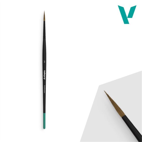 Vallejo B01003 No 3 Yuvarlak Uclu, Doğal Saç Kıllı, Yassı Saplı, Profesyonel Boya Fırçası