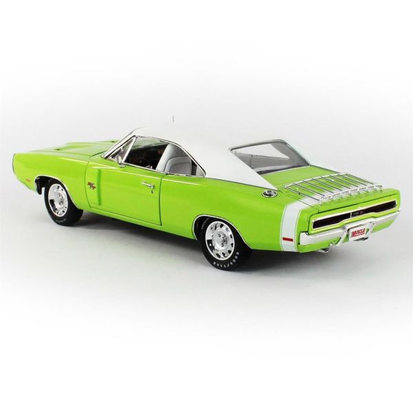 AutoWorld AMM1249 1/18 Ölçek, 1970 Dodge Charger R/T (Hemmings Muscle Machine), FJ5 Sublime, Sergilemeye Hazır Metal Araba Mode