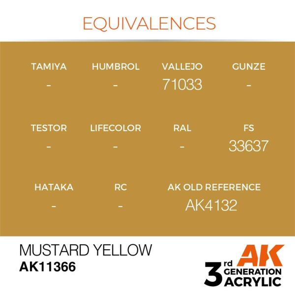 AK 11366 17 ml. Mustard Yellow, AFV Serisi 3GEN Akrilik Model Boyası