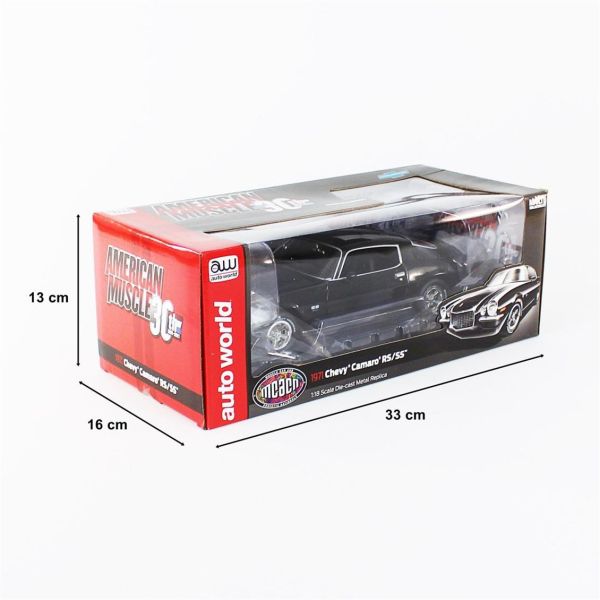 AutoWorld AMM1250 1/18 Ölçek, 1971 Chevy Camaro SS/RS (MCACN & Class of 1971), Tuxedo Black, Sergilemeye Hazır Metal Araba Mode