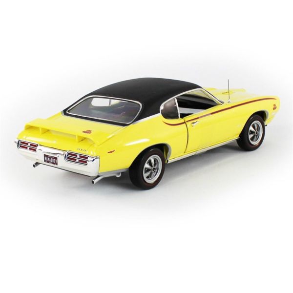 AutoWorld AMM1252 1/18 Ölçek, 1969 Pontiac GTO Judge, Goldenrod Yellow, Sergilemeye Hazır Metal Araba Modeli