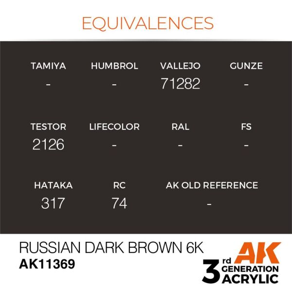 AK 11369 17 ml. Russian Dark Brown 6K, AFV Serisi 3GEN Akrilik Model Boyası
