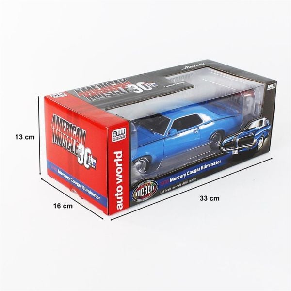 AutoWorld AMM1253 1/18 Ölçek, 1970 Mercury Cougar Hardtop (MCACN), Competition Blue, Sergilemeye Hazır Metal Araba Modeli