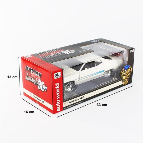 AutoWorld AMM1256 1/18 Ölçek, 1971 Ford Torino (Class of 1971), Wimbleton White, Sergilemeye Hazır Metal Araba Modeli