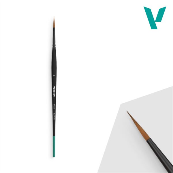 Vallejo B02002 No 2 Yuvarlak Uclu, Sentetik Kıllı, Yassı Saplı, Detay Boya Fırçası