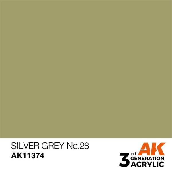AK 11374 17 ml. Silver Grey No.28, AFV Serisi 3GEN Akrilik Model Boyası