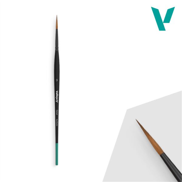 Vallejo B02003 No 3 Yuvarlak Uclu, Sentetik Kıllı, Yassı Saplı, Detay Boya Fırçası