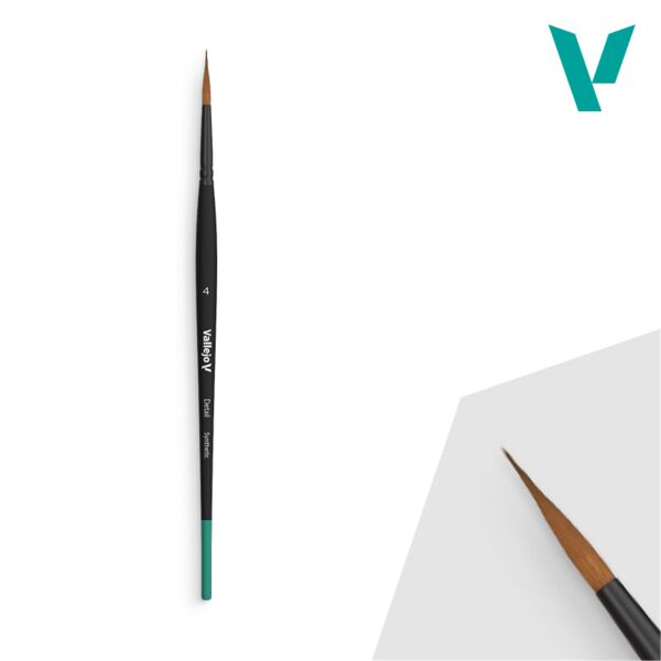 Vallejo B02004 No 4 Yuvarlak Uclu, Sentetik Kıllı, Yassı Saplı, Detay Boya Fırçası