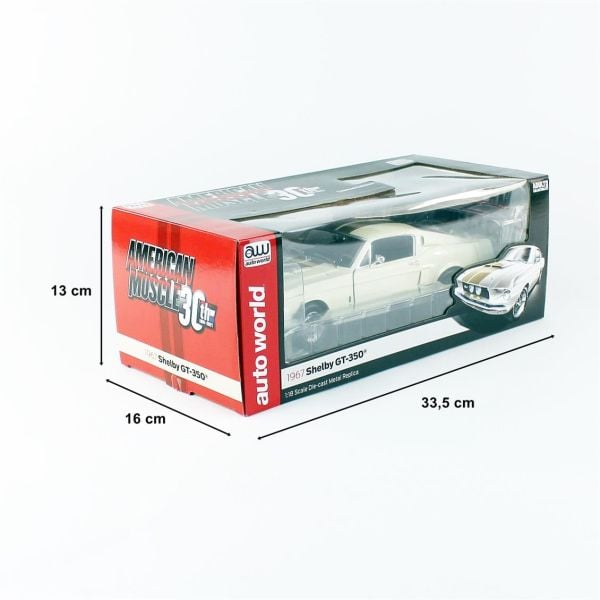 Autoworld AMM1227 1/18 Ölçek, 1967 Shelby GT-350, Wimbledon White, Sergilemeye Hazır Metal Araba Maketi