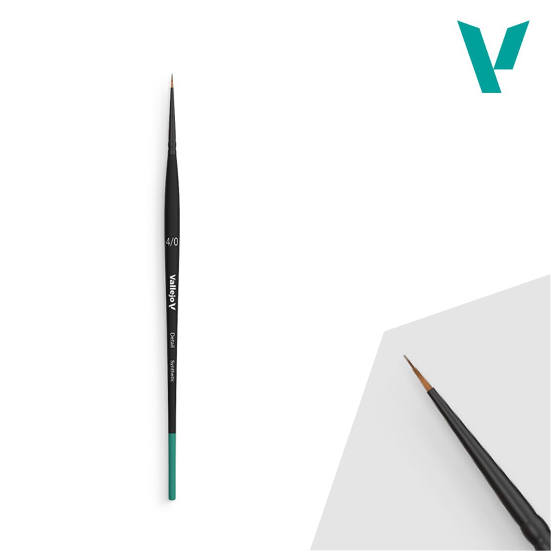 Vallejo B02040 No 4/0 Yuvarlak Uclu, Sentetik Kıllı, Yassı Saplı, Detay Boya Fırçası
