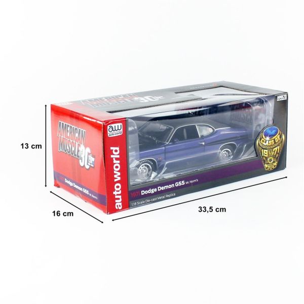 Autoworld AMM1255 1/18 Ölçek, 1971 Dodge Demon, Dark Blue, Sergilemeye Hazır Metal Araba Maketi