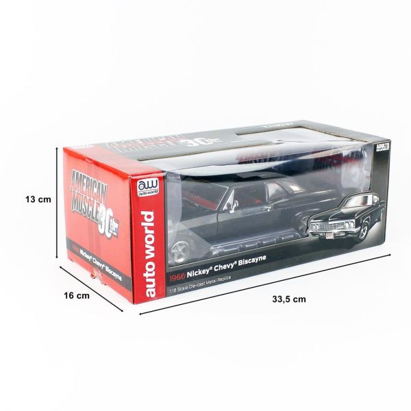 Autoworld AMM1259 1/18 Ölçek, 1966 Chevy Biscayne Nickey, Black, Sergilemeye Hazır Metal Araba Maketi