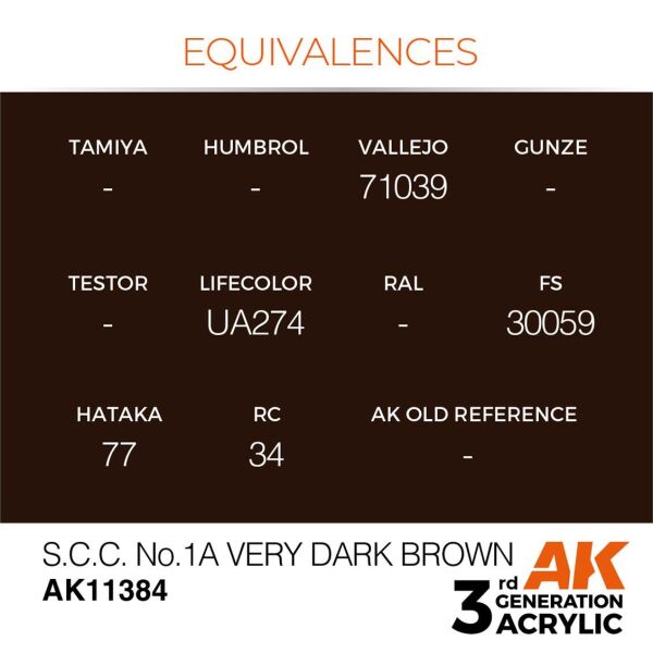 AK 11384 17 ml. S.C.C. No.1A Very Dark Brown, AFV Serisi 3GEN Akrilik Model Boyası