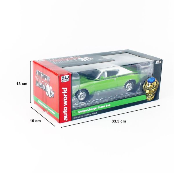 Autoworld AMM1260 1/18 Ölçek, 1971 Dodge Charger SB CO71, Green White, Sergilemeye Hazır Metal Araba Maketi