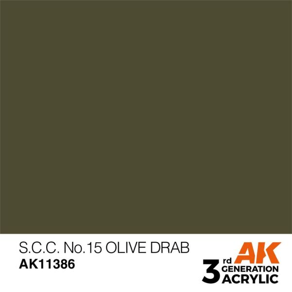 AK 11386 17 ml. S.C.C. No.15 Olive Drab, AFV Serisi 3GEN Akrilik Model Boyası