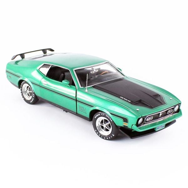 Autoworld AMM1262 1/18 Ölçek, 1971 Ford Mustang Mach 1 CO71, Dark Green, Sergilemeye Hazır Metal Araba Maketi