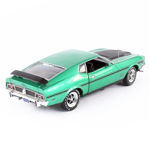 Autoworld AMM1262 1/18 Ölçek, 1971 Ford Mustang Mach 1 CO71, Dark Green, Sergilemeye Hazır Metal Araba Maketi
