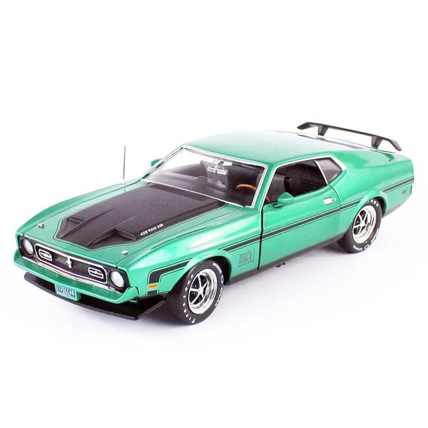 Autoworld AMM1262 1/18 Ölçek, 1971 Ford Mustang Mach 1 CO71, Dark Green, Sergilemeye Hazır Metal Araba Maketi