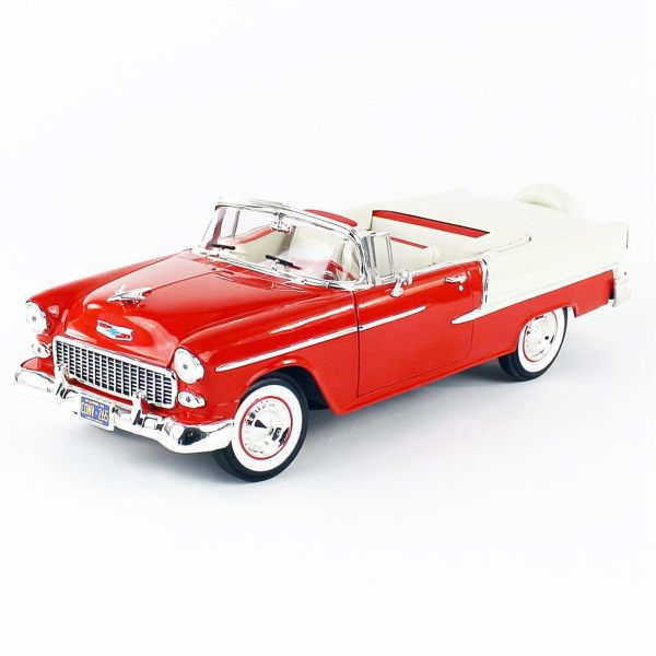 Autoworld AMM1265 1/18 Ölçek, 1955 Chevy Belair Convertible, Red White, Sergilemeye Hazır Metal Araba Maketi