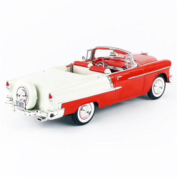 Autoworld AMM1265 1/18 Ölçek, 1955 Chevy Belair Convertible, Red White, Sergilemeye Hazır Metal Araba Maketi