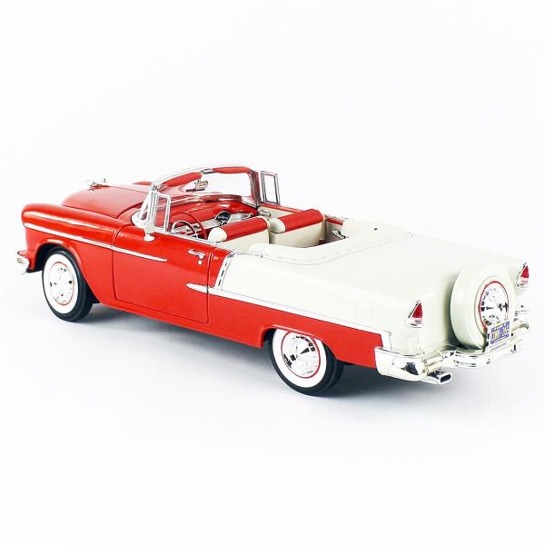 Autoworld AMM1265 1/18 Ölçek, 1955 Chevy Belair Convertible, Red White, Sergilemeye Hazır Metal Araba Maketi