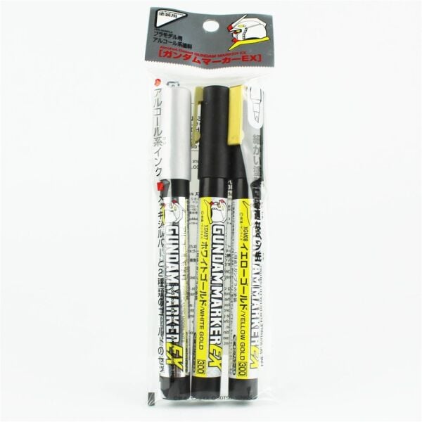 Mr.Hobby XGMS-100 Gundam Marker EX, Plated Silver, Yellow Gold ve White Gold, 3 Adet