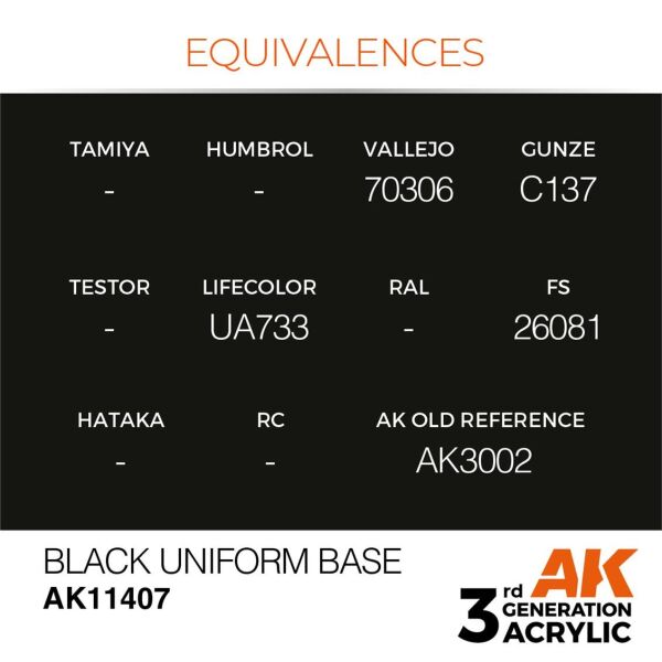 AK 11407 17 ml. Black Uniform Base, Figür Serisi 3GEN Akrilik Model Boyası