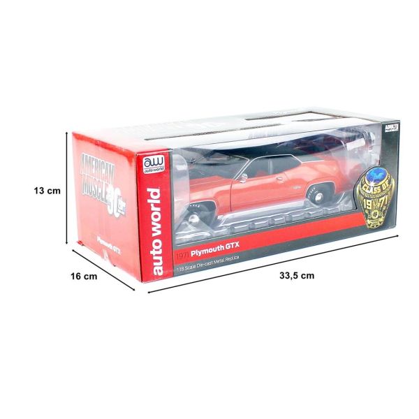 Autoworld AMM1268 1/18 Ölçek, 1971 Plymouth GTX, Red, Sergilemeye Hazır Metal Araba Maketi