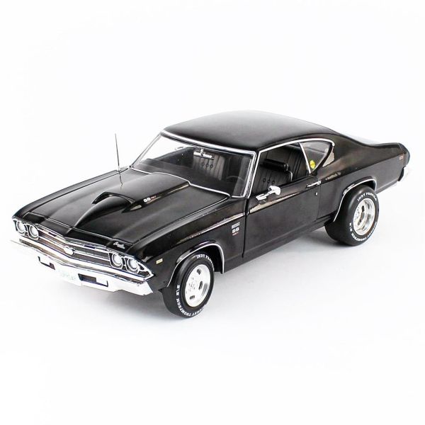Autoworld AMM1269 1/18 Ölçek, 1969 Chevy Chevelle Baldwin Motion, Tuxedo Black, Sergilemeye Hazır Metal Araba Maketi