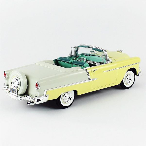Autoworld AMM1285 1/18 Ölçek, 1955 Chevy Bel Air Convertible, Yellow, Sergilemeye Hazır Metal Araba Maketi