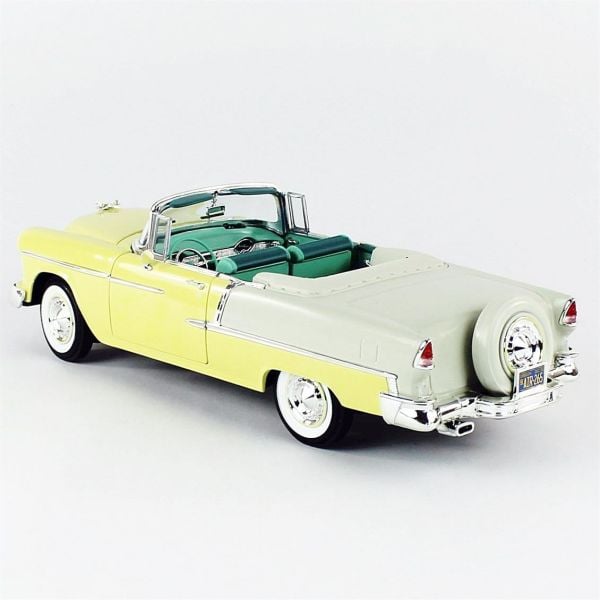 Autoworld AMM1285 1/18 Ölçek, 1955 Chevy Bel Air Convertible, Yellow, Sergilemeye Hazır Metal Araba Maketi