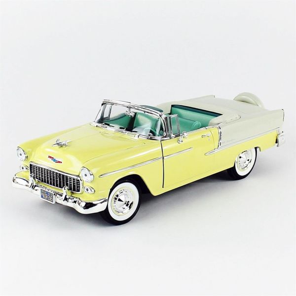 Autoworld AMM1285 1/18 Ölçek, 1955 Chevy Bel Air Convertible, Yellow, Sergilemeye Hazır Metal Araba Maketi