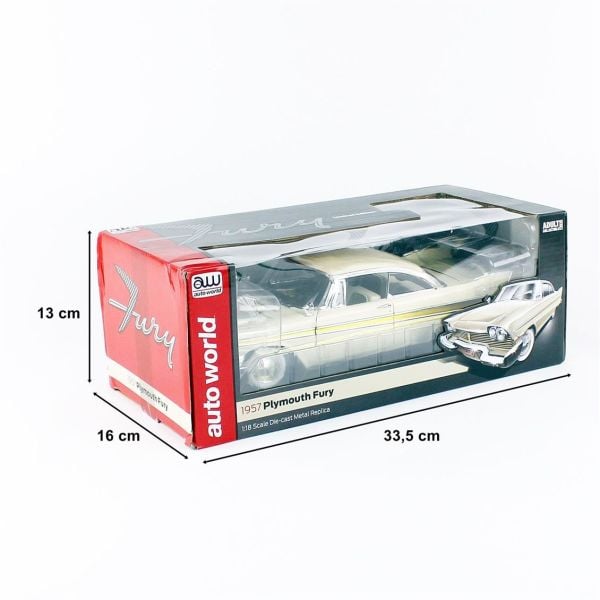 Autoworld AW272 1/18 Ölçek, 1957 Plymouth Fury, Beige, Sergilemeye Hazır Metal Araba Maketi