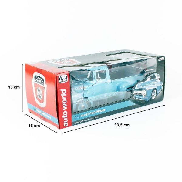 Autoworld AW290 1/18 Ölçek, 1956 Ford F100 Pickup, Diamond Blue, Sergilemeye Hazır Metal Kamyonet Maketi