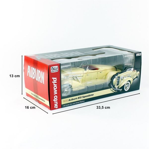 Autoworld AW297 1/18 Ölçek, 1935 Auburn 851 Speedster, Cream, Sergilemeye Hazır Metal Araba Maketi