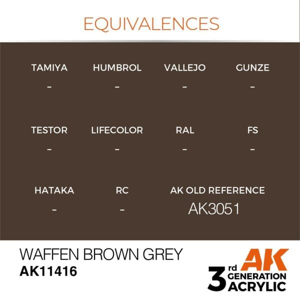 AK 11416 17 ml. Waffen Brown Grey, Figür Serisi 3GEN Akrilik Model Boyası