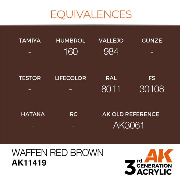AK 11419 17 ml. Waffen Red Brown, Figür Serisi 3GEN Akrilik Model Boyası