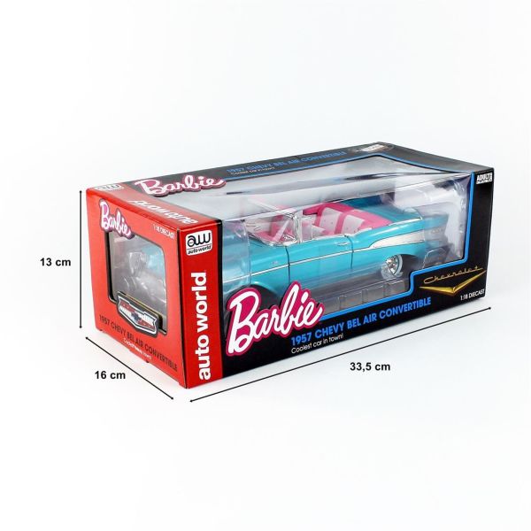 Autoworld AWSS135 1/18 Ölçek, 1957 Barbie Chevy, Aqua Blue, Sergilemeye Hazır Metal Araba Maketi