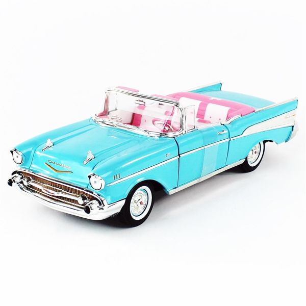 Autoworld AWSS135 1/18 Ölçek, 1957 Barbie Chevy, Aqua Blue, Sergilemeye Hazır Metal Araba Maketi
