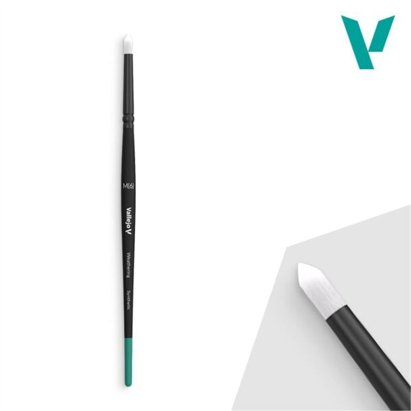Vallejo B08002 No.6 Orta, Yuvarlak Uclu, Sentetik kıllı, Yassı Saplı, Eskitme Boya Fırçası