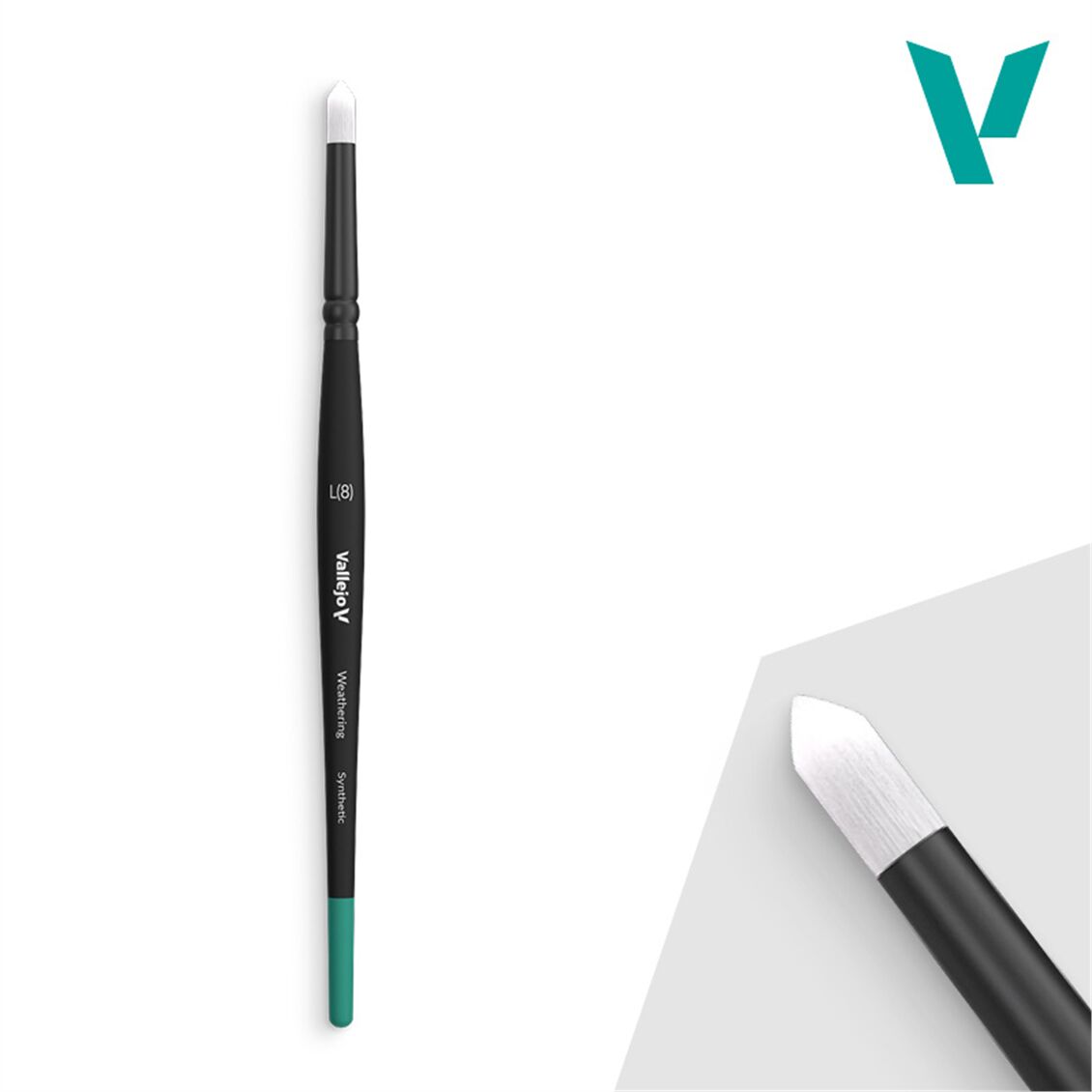 Vallejo B08003 No.8 Büyükk, Yuvarlak Uclu, Sentetik kıllı, Yassı Saplı, Eskitme Boya Fırçası