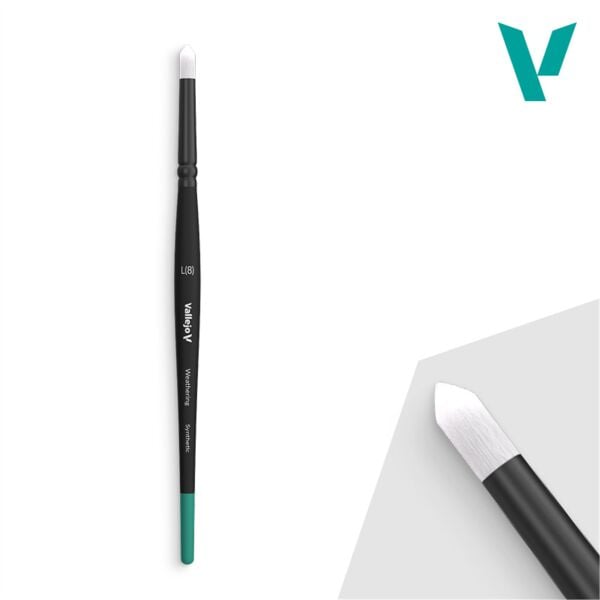 Vallejo B08003 No.8 Büyükk, Yuvarlak Uclu, Sentetik kıllı, Yassı Saplı, Eskitme Boya Fırçası