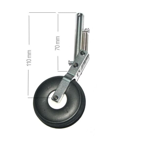 Yaylı İniş Takımı H:130mm  Teker Çapı:55mm, Bağlantı Mil Yuvası: 5mm
