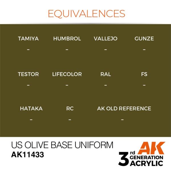 AK 11433 17 ml. US Olive Base Uniform, Figür Serisi 3GEN Akrilik Model Boyası