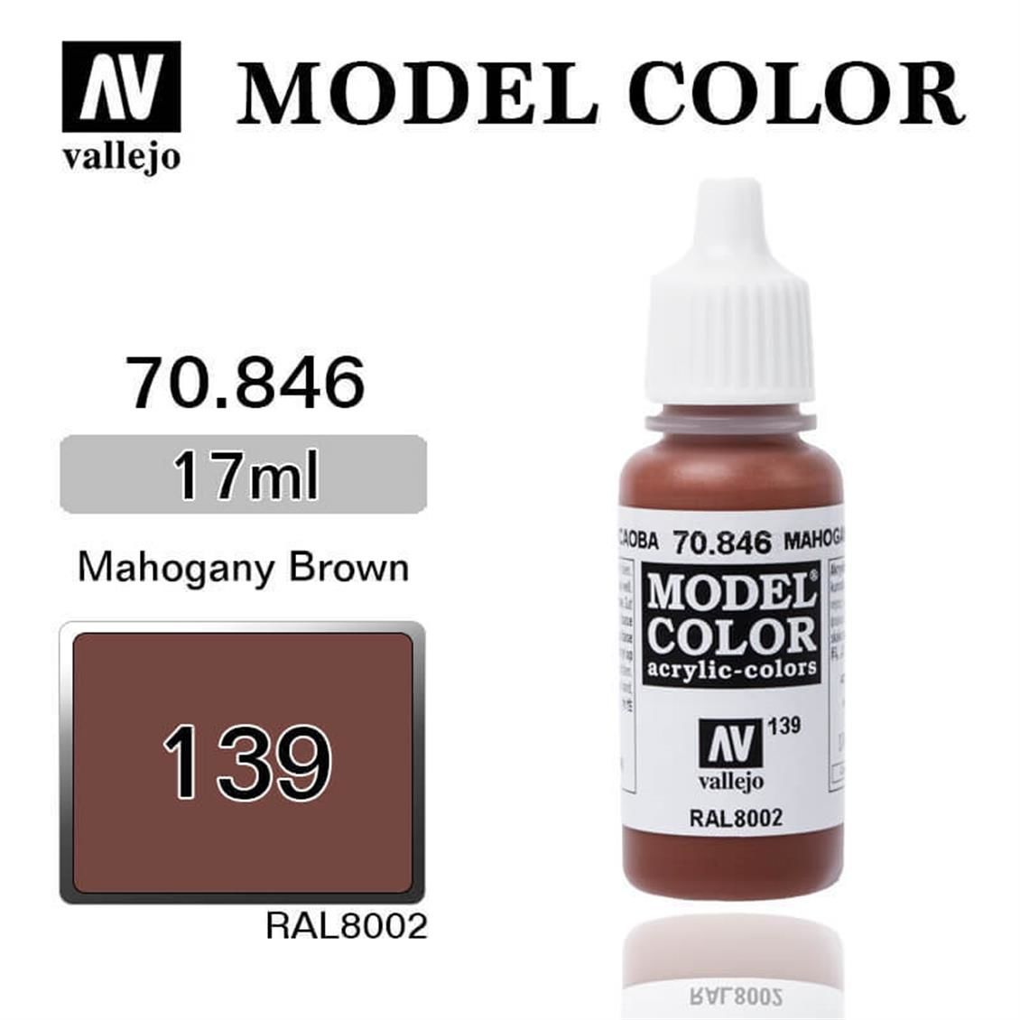 Vallejo 70846 17 ml. (139) Mahogany Brown-Matt, Model Color Serisi Model Boyası