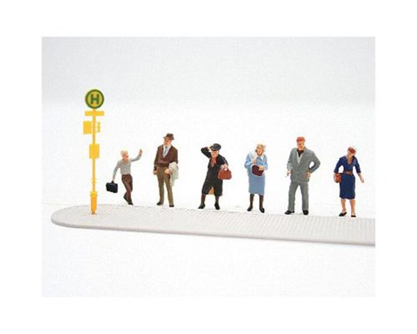 Preiser 10414 1/87 Ölçek, Tramway Bekleyen Yolcular, Boyanmış Plastik Figürleri, 7 Adet