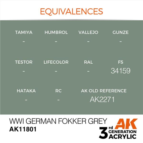 AK 11801 17 ml. WWI German Fokker Grey, Aircraft Serisi 3GEN Akrilik Model Boyası