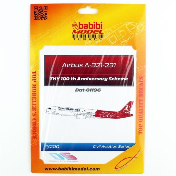 Babibi DAT01196 1/200 Türk Hava Yolları Airbus A-321-231 100.yıl özel boyama Decal Çıkartma