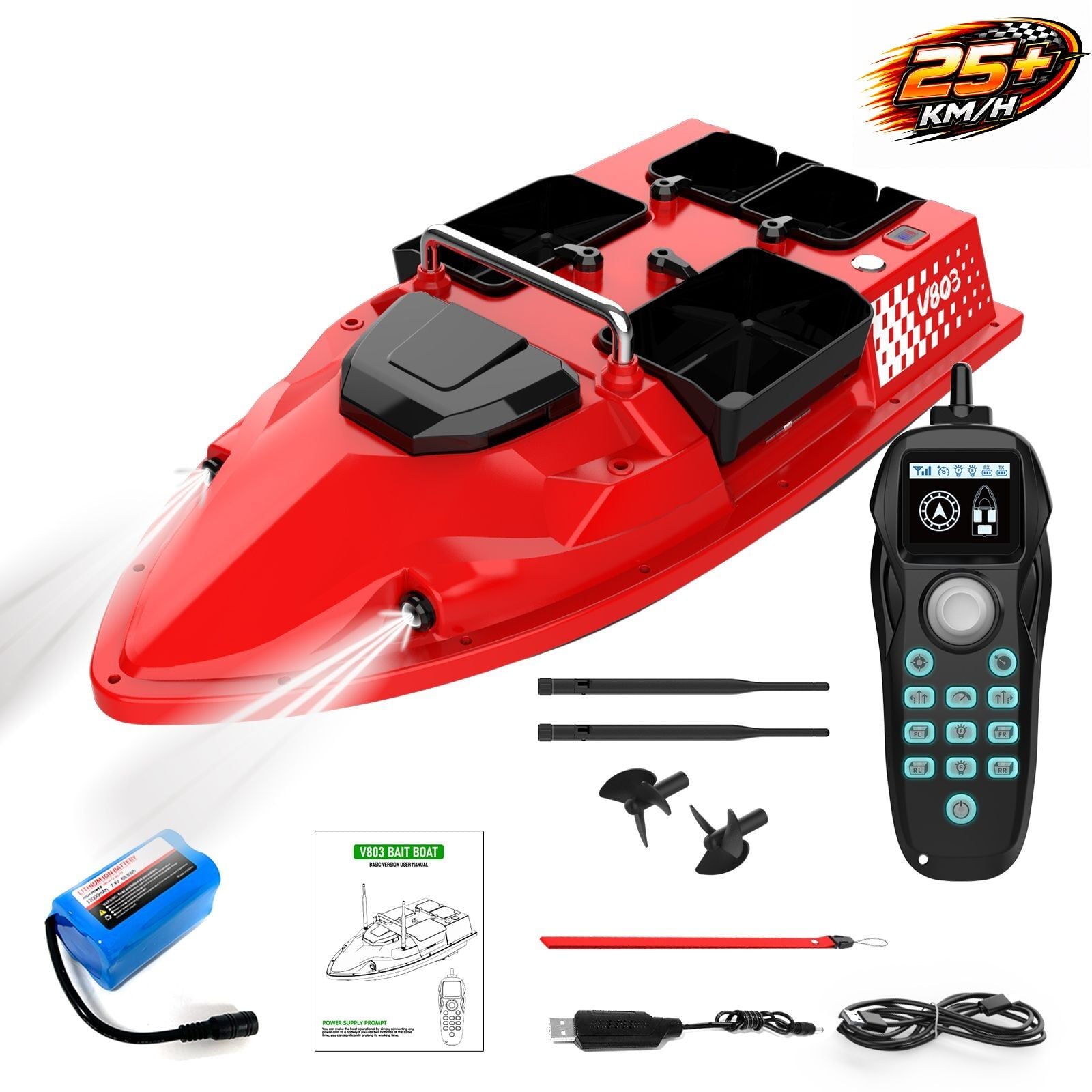 SAZAN YEMLEME BOTU Flytec V803 Basic (KONUMSUZ) 500M Menzilli, Yüksek Kapasiteli Batarya, 25Km/S Hızlı Balık, Sazan Yemleme Teknesi ve Botu